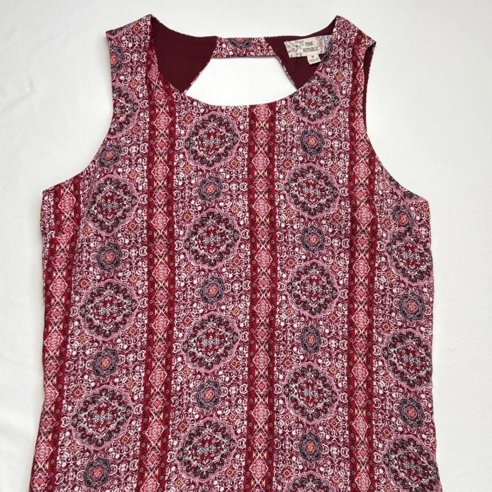 Pink Republic Womens Mini Dress Burgundy Red Size M Boho Festival Summer Peasant
